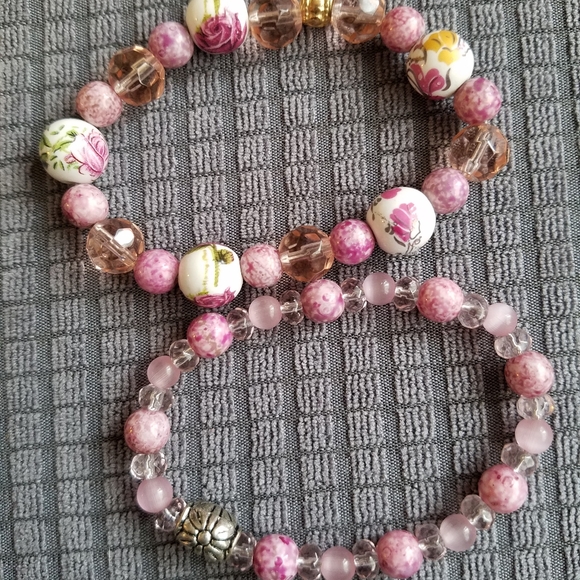 Handmade Pink Beaded Stretch Bracelets - Set of 2 - Picture 4 of 4